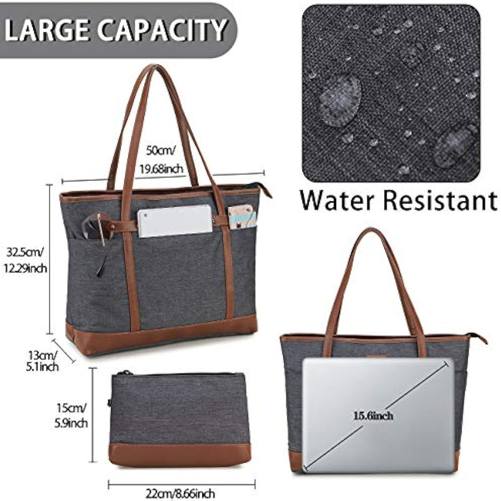 RAVUO 15.6 Inch Laptop Tote Bag | Water Resistant Work Bag for Women