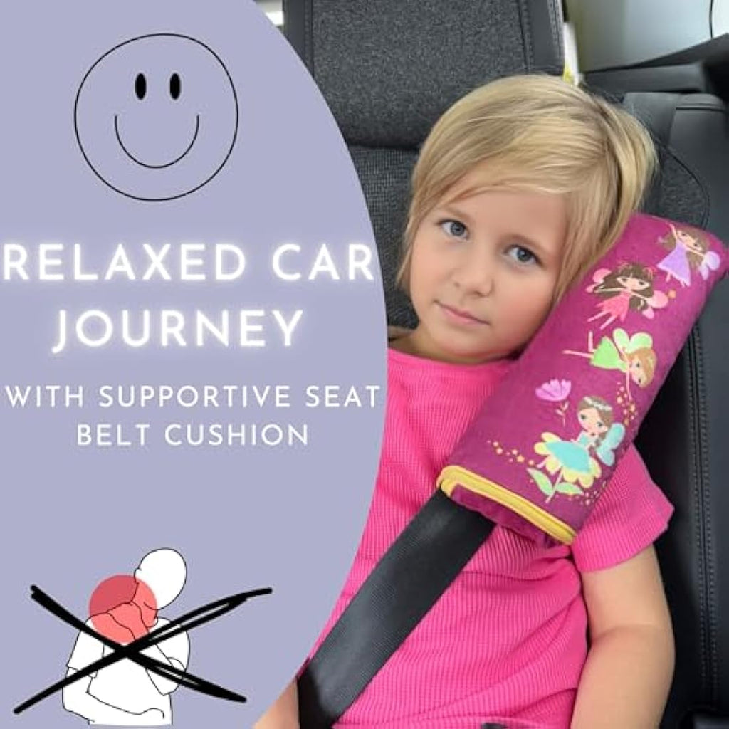 HECKBO Fairy Car Seatbelt Pillow for Kids – Soft Washable Travel Cushion