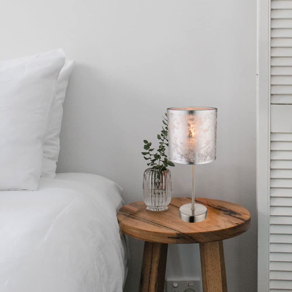 Amy I Table Lamp – Nickel Matt with Silver Textile Shade