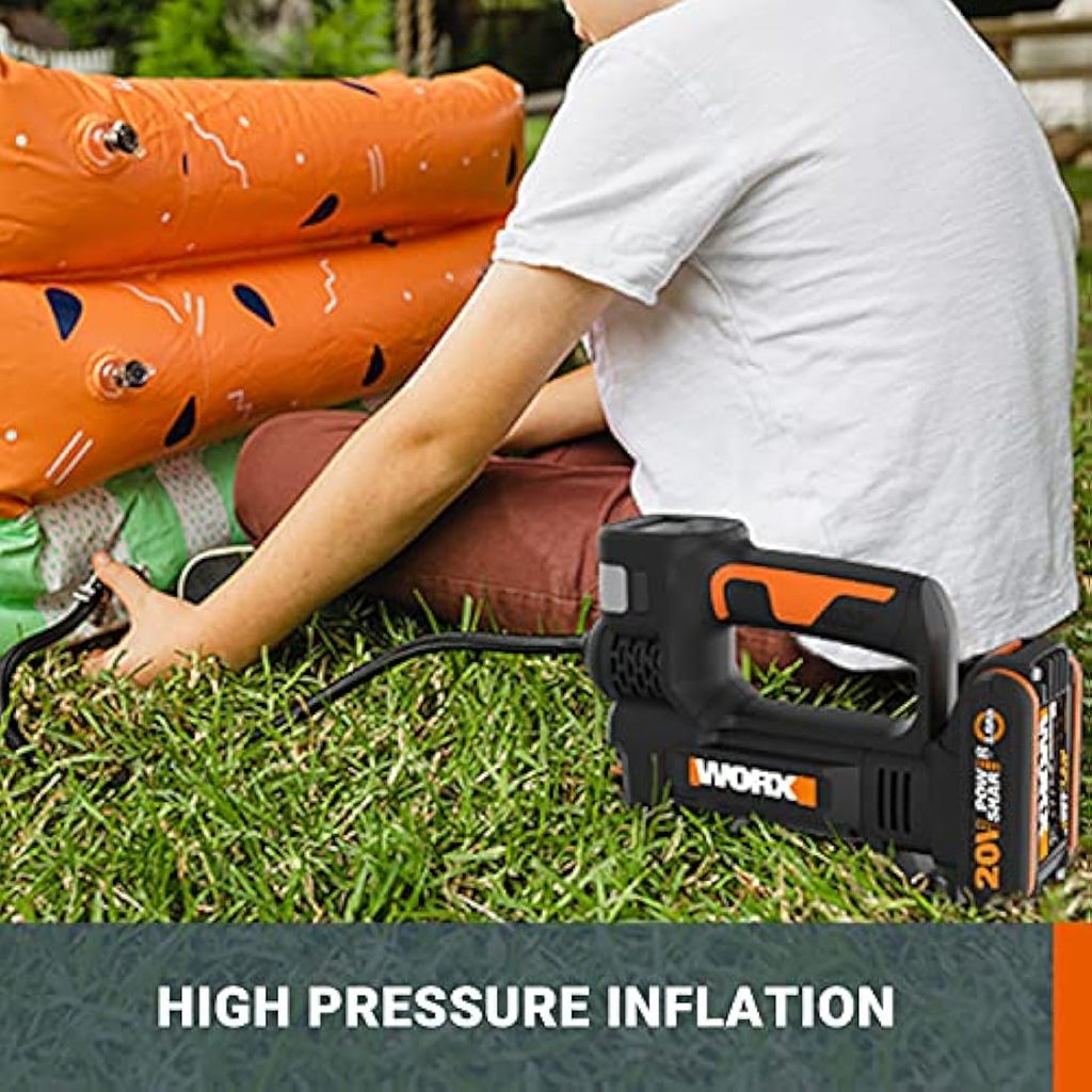 Worx WX092.9 20V Portable Cordless Tire Inflator with Digital LED Gauge