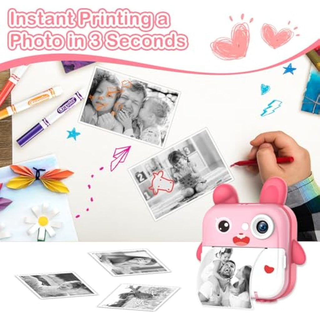 TOYOGO Kids Instant Print Camera | 1080P Digital Toy with 32GB SD – Pink