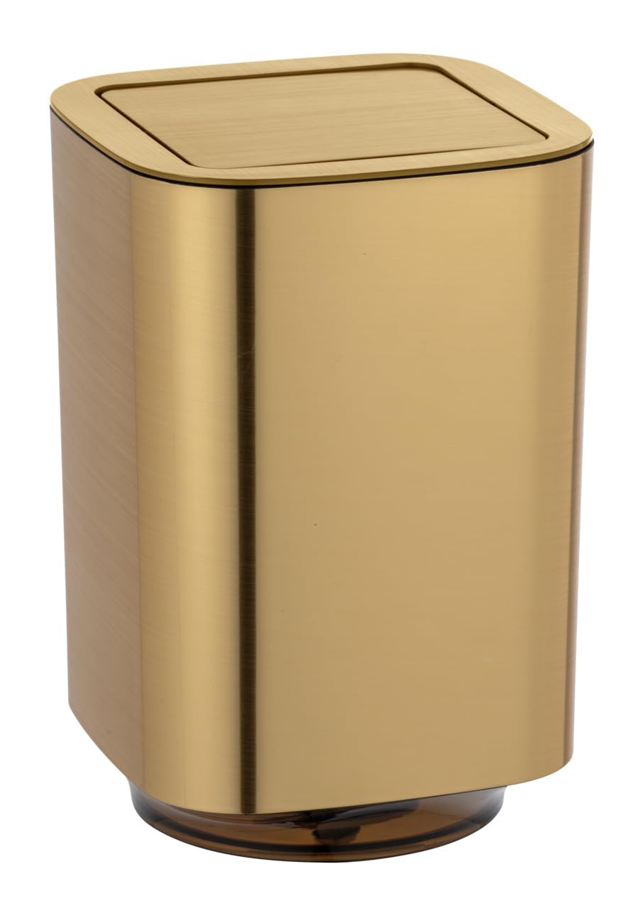 WENKO Auron Gold Cosmetic Bin – 5.5L Modern Bathroom Wastebin with Swing Lid