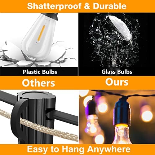 GLUROO 60FT Outdoor Festoon Lights – Waterproof ST38 LED String Lights