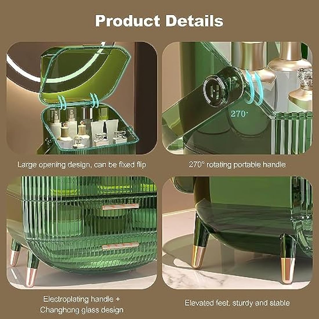 SIOOUI Makeup Organizer | 3-Layer Large Cosmetic Display Case – Clear Green