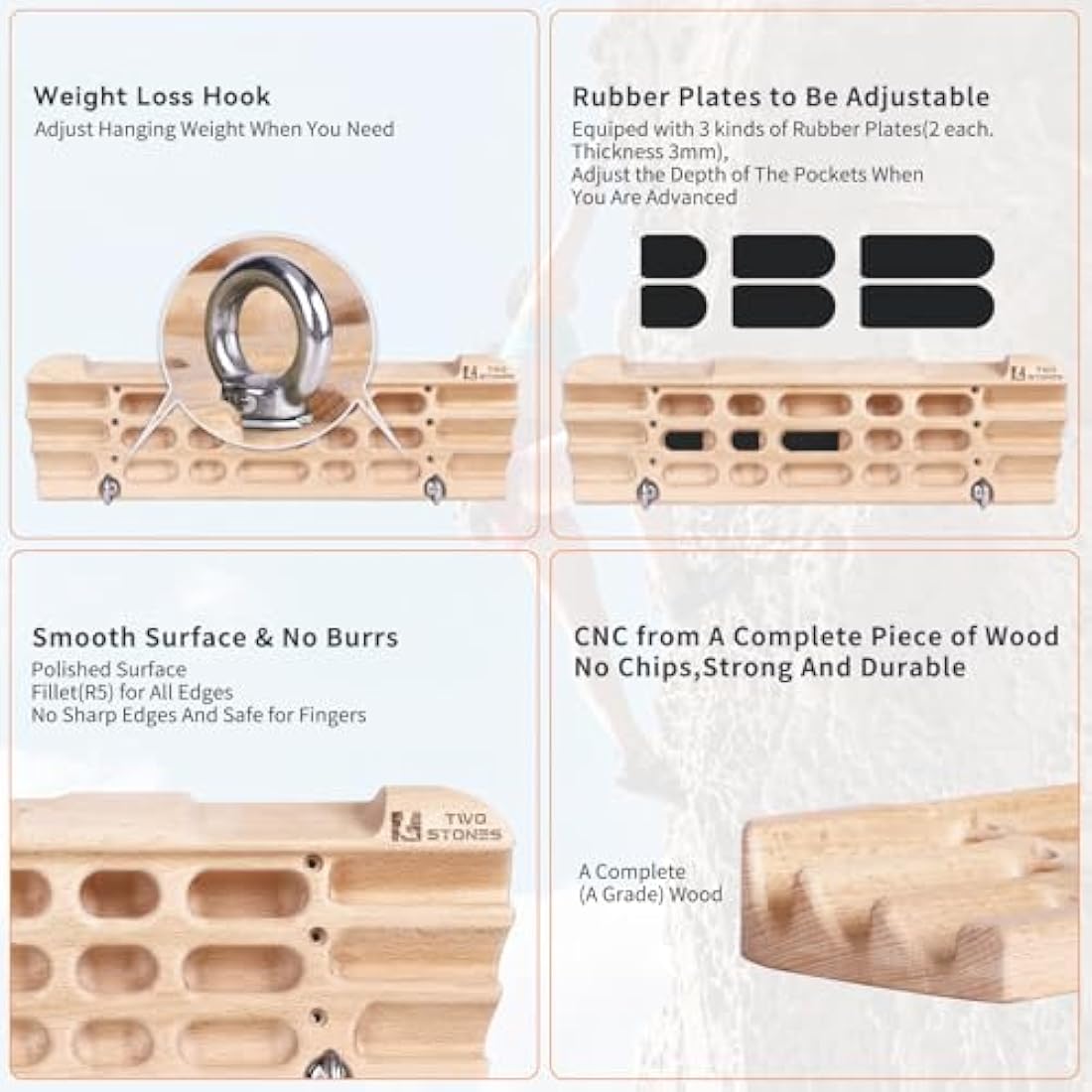 Wood Rock Climbing Hangboard with Phone Holder and Jugs