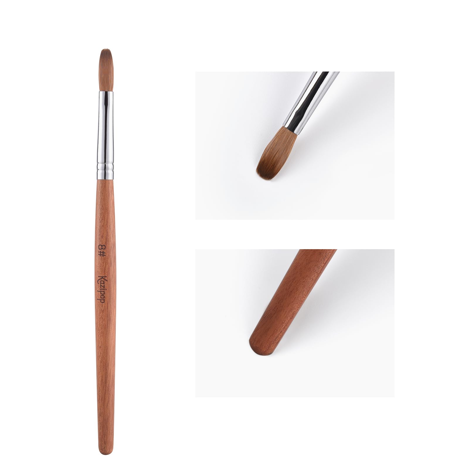 KAZIPOP Kolinsky Sable Acrylic Nail Brush #8 - Red Rosewood Handle Pen