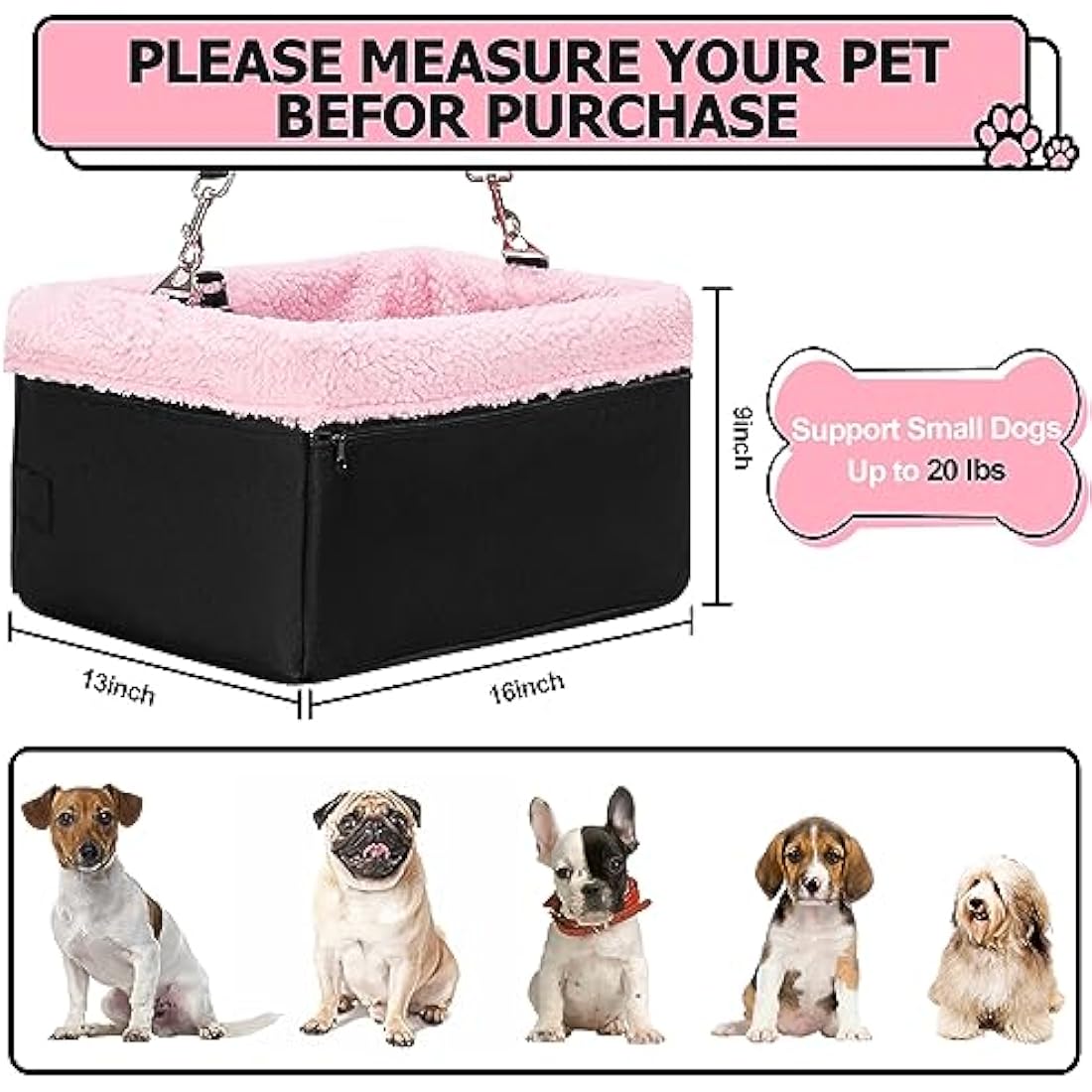 UNICITII Raised Dog Booster Car Seat with Metal Frame for Small Pets