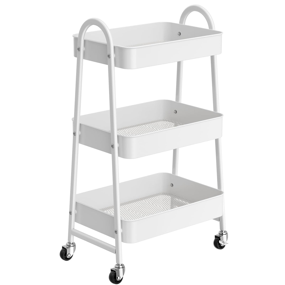 StowBin 3 Tier Metal Rolling Cart Kitchen Storage Cart with Wheels Serving Cart for Living Room Bathroom Office Bedroom White - image 1