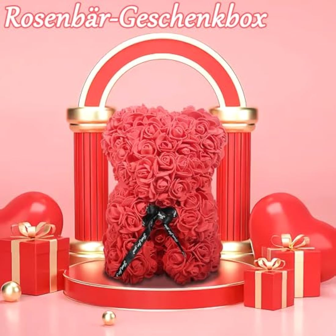 Pink Rose Bear - 10" Handcrafted Floral Teddy Bear with Gift Box