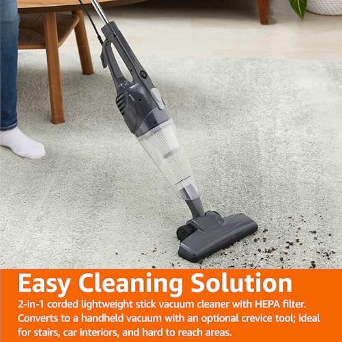2-in-1 Corded Stick Vacuum with HEPA Filter - Black