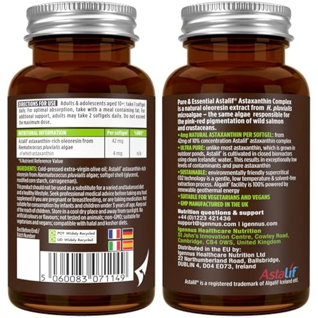 Igennus Astaxanthin Complex 4mg - 90 Vegan Softgels Microalgae Oil