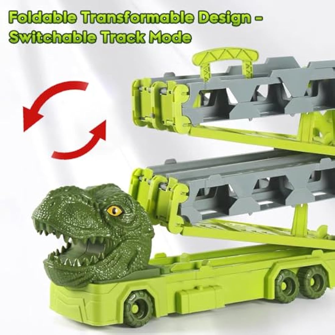 VATOS Dinosaur Transport Truck Toy – Portable Race Track Set with 6 Cars