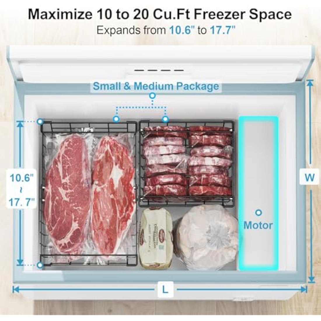 iSPECLE Chest Freezer Baskets | 4 Pack Expandable Wire Organizers