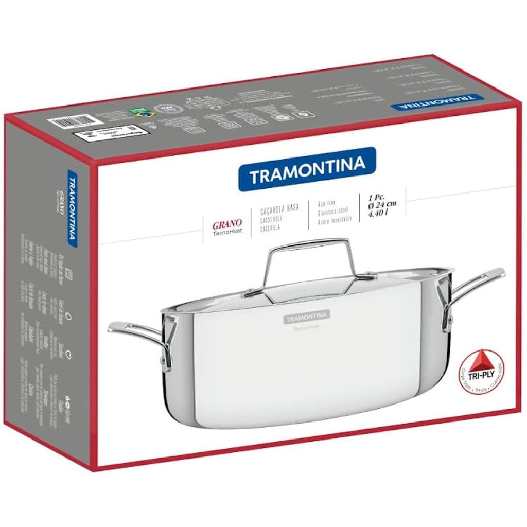 Tramontina 3-Ply Stainless Steel Casserole Dish - 24cm (4.4L) Induction