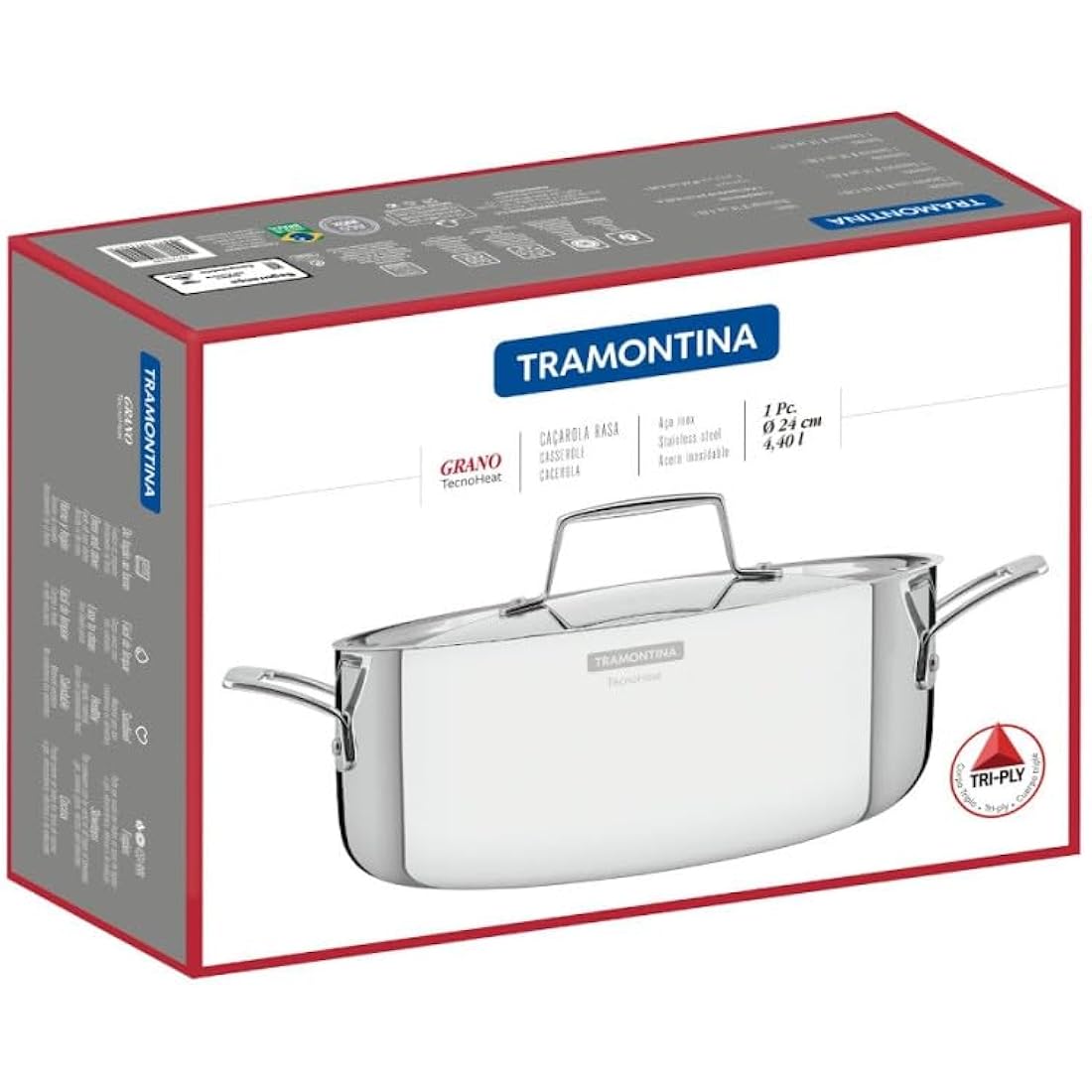 Tramontina 3-Ply Stainless Steel Casserole Dish - 24cm (4.4L) Induction