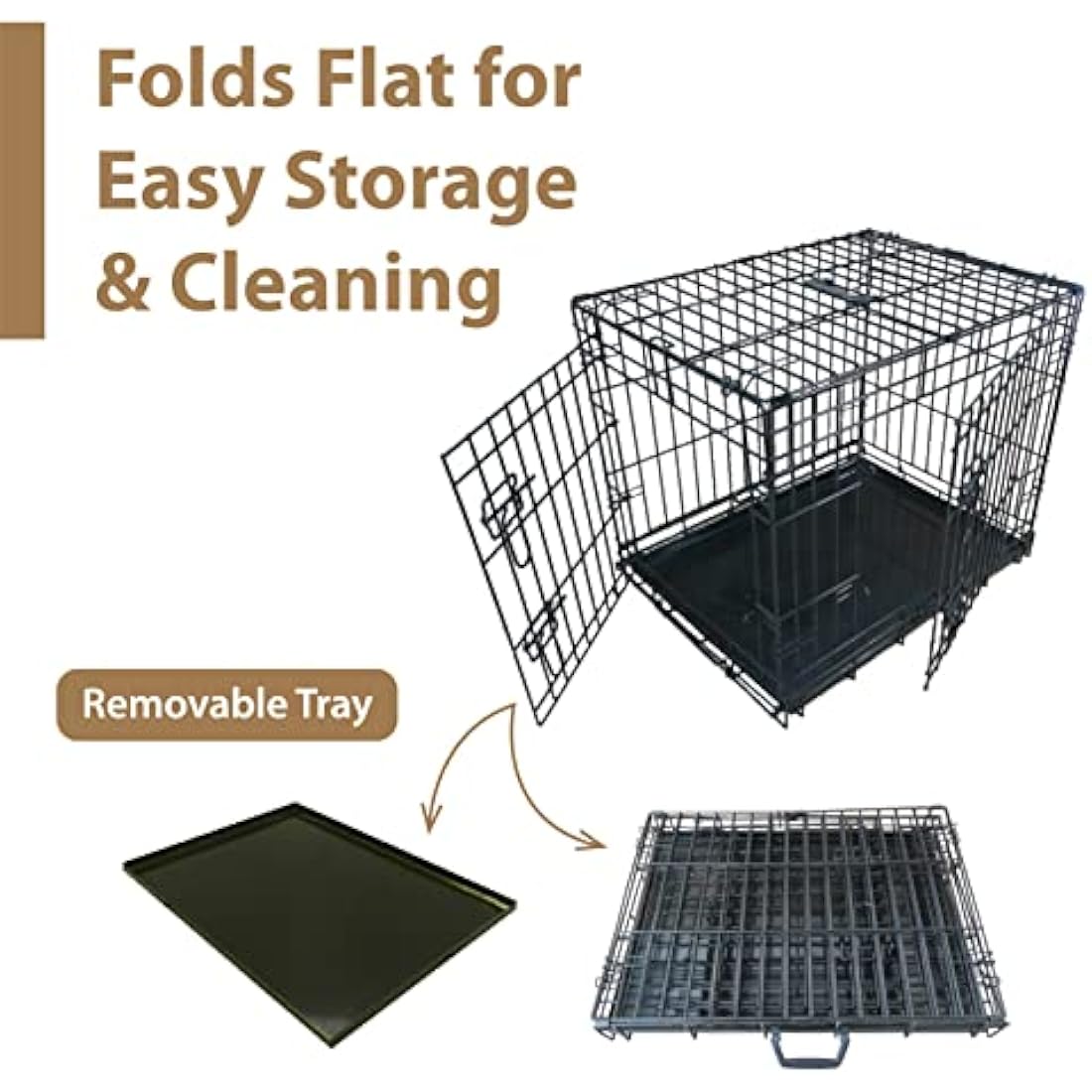 Ellie-Bo 36-inch Folding Dog Crate | 2-Door Metal Cage with Tray