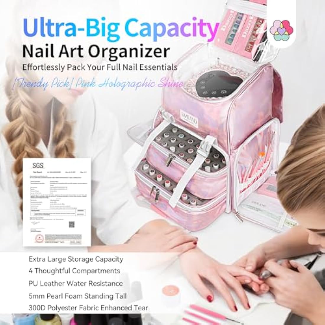 Saviland Nail Polish Organizer Bag | PU Leather Case for 70 Bottles & Lamp