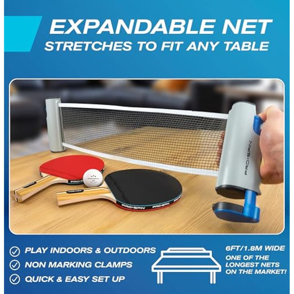 PRO SPIN Portable Table Tennis Set – Retractable Net, Bats & 3-Star Balls