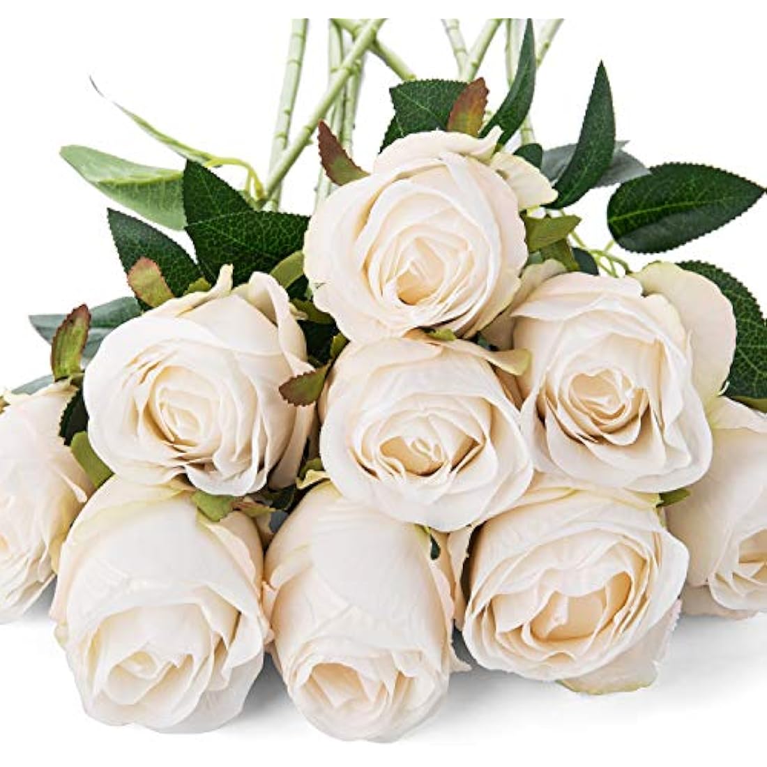 10pcs Artificial Silk Roses – 20" Long Stem White Flowers