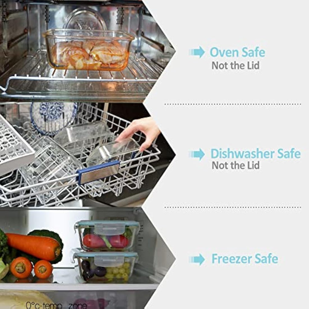 ROSOS 6-Pack Borosilicate Glass Food Storage Containers with Airtight Lids