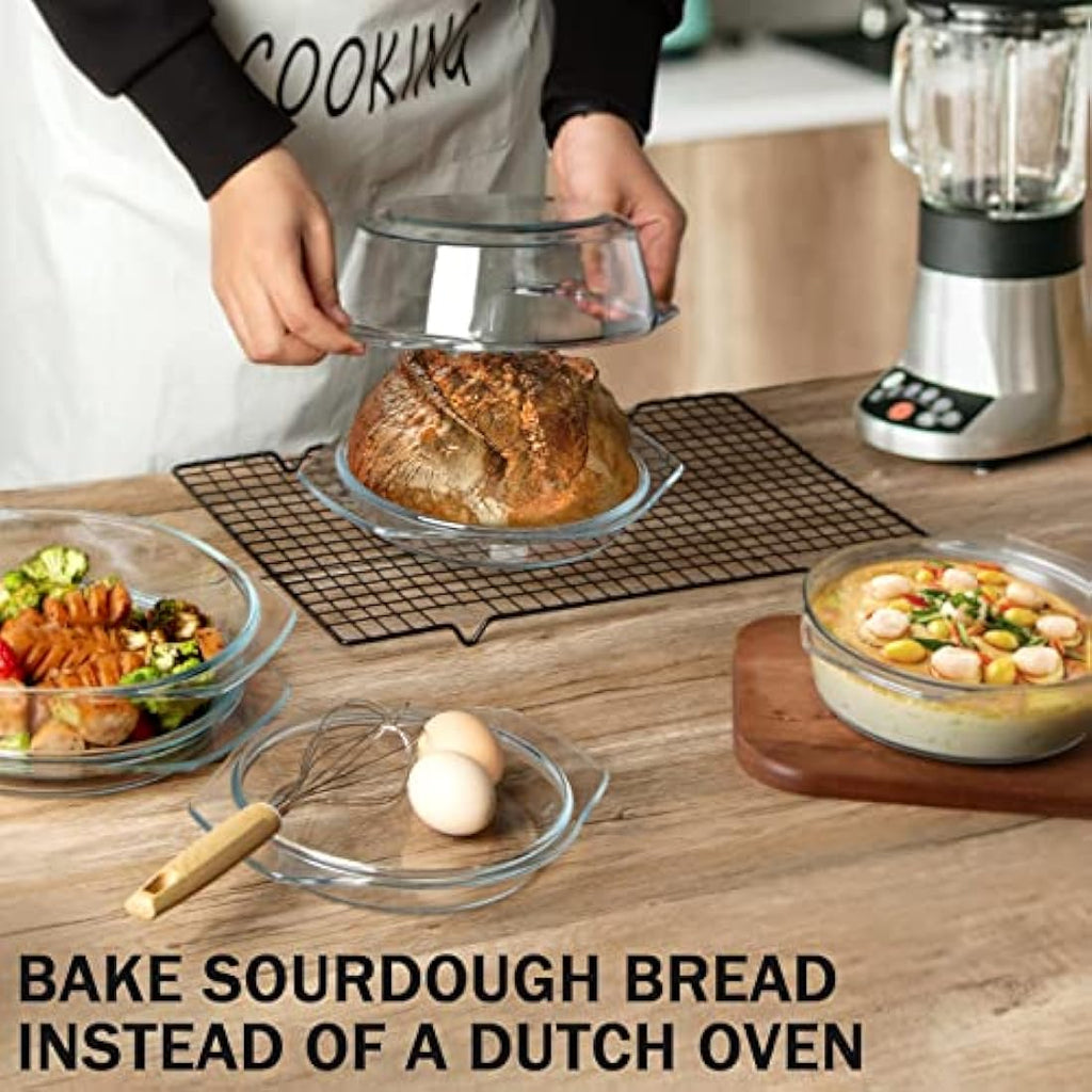 NUTRIUPS Tempered Glass Casserole Dish Set with Lids – 3 Piece Stackable