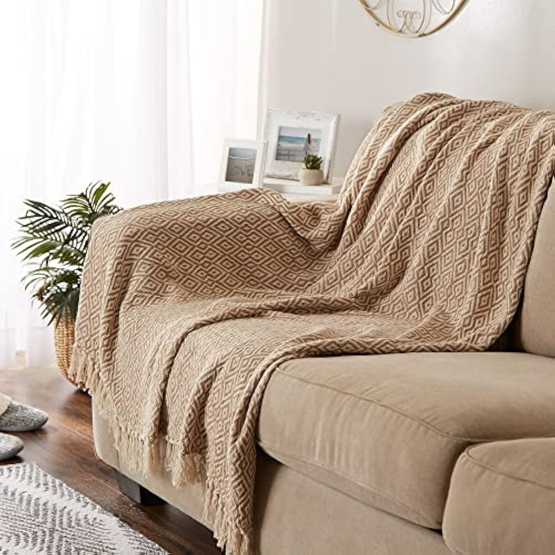 DII Stone Cotton Throw Blanket with Decorative Fringe – 50 x 60 Inch