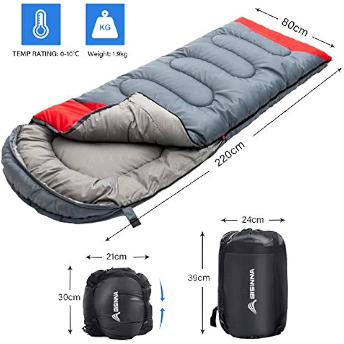 BISINNA 4-Season Sleeping Bag with Pillow | Waterproof Camping Gear