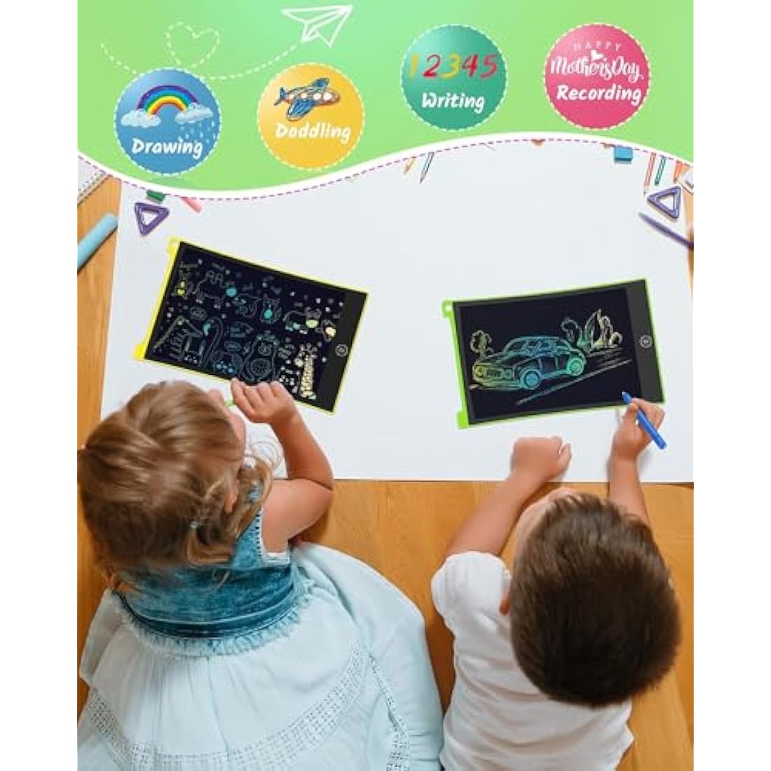 TECJOE 2-Pack LCD Writing Tablet | 8.5 Inch Colorful Doodle Board for Kids