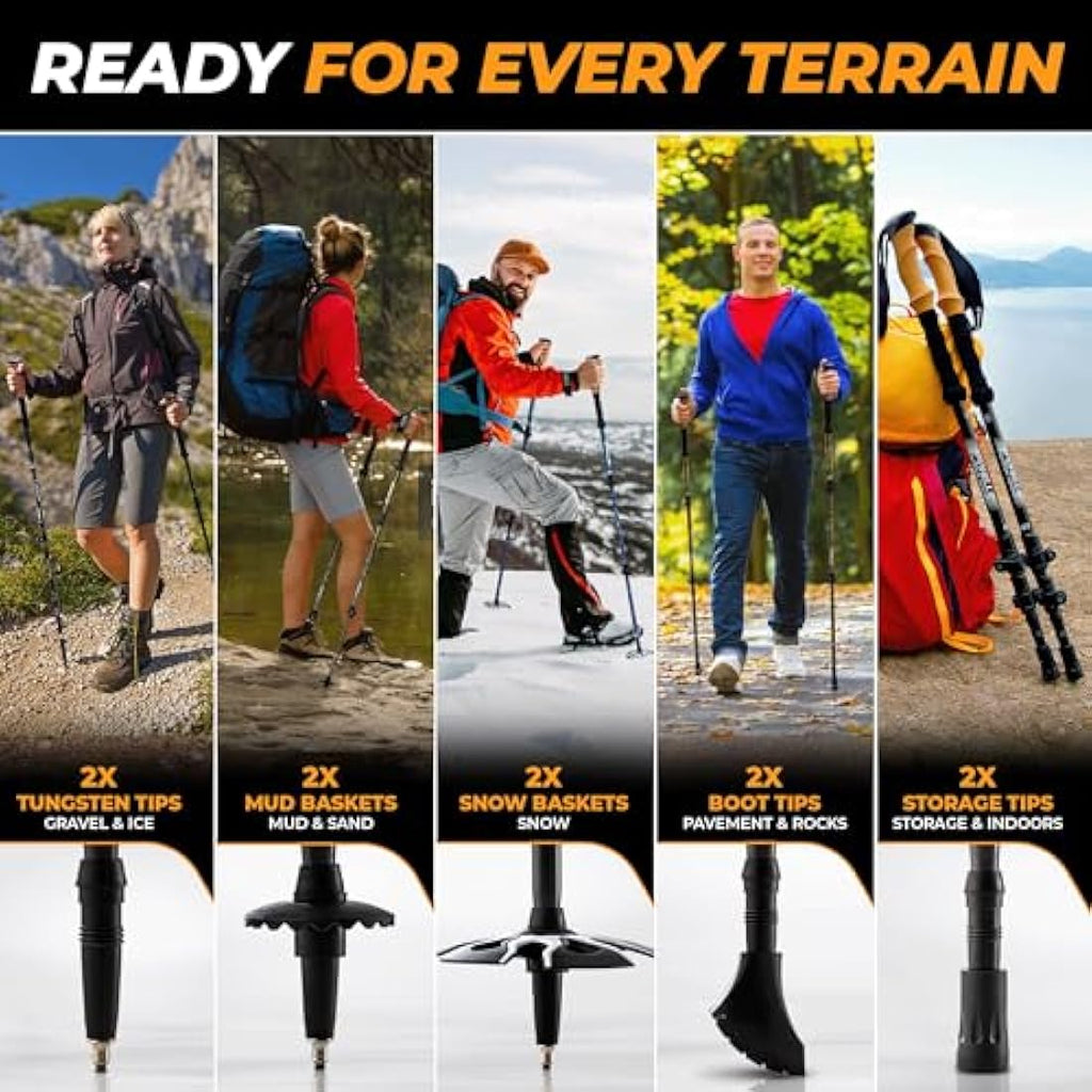 Foxelli Carbon Fiber Trekking Poles – Lightweight Collapsible Hiking Sticks
