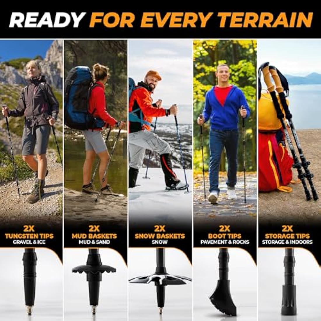 Foxelli Carbon Fiber Trekking Poles – Lightweight Collapsible Hiking Sticks