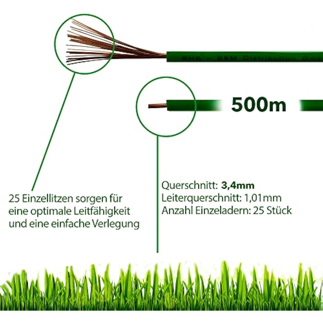 500m Robotic Lawnmower Boundary Cable – 3.4mm Green Wire