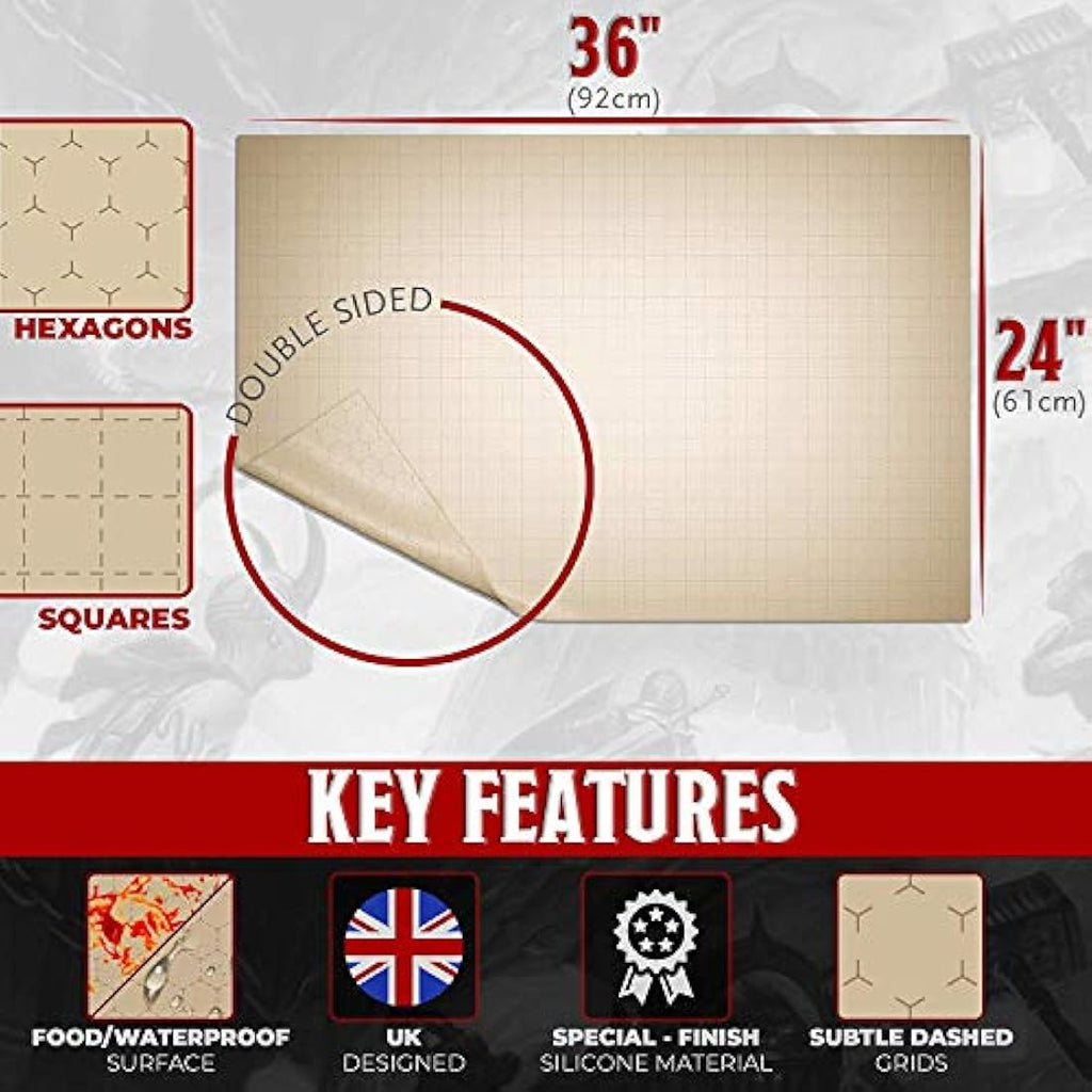 DND Battle Grid Mat – 36x24 Silicone Square & Hex Game Map