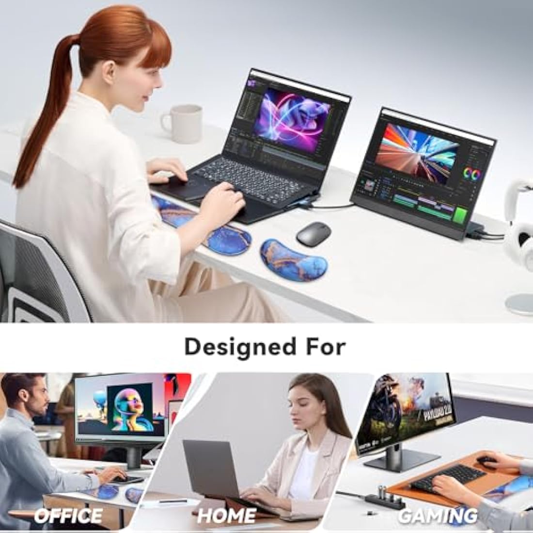Memory Foam Keyboard and Mouse Wrist Rest Set – Blue Marble