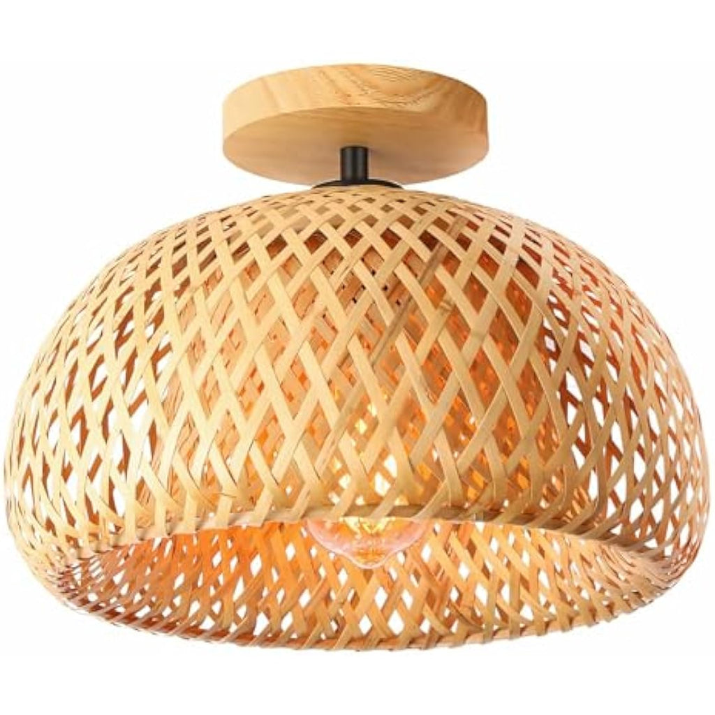 Schindora Rattan Ceiling Light – Handmade Boho Bamboo Flush Mount