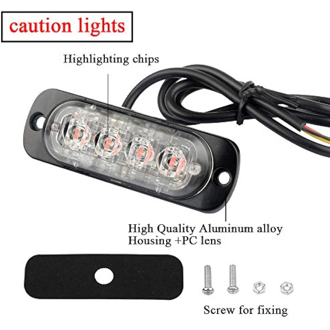 4pcs Ultra-Thin Red LED Emergency Strobe Warning Lights