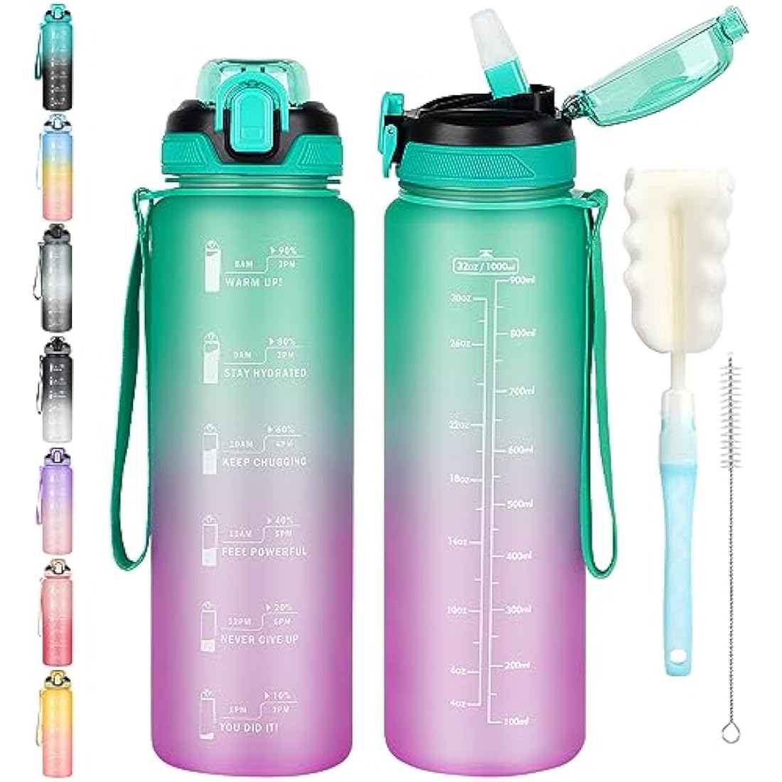 CodiCile 1L Water Bottle with Straw | Leak-proof Motivational Sports Bottle