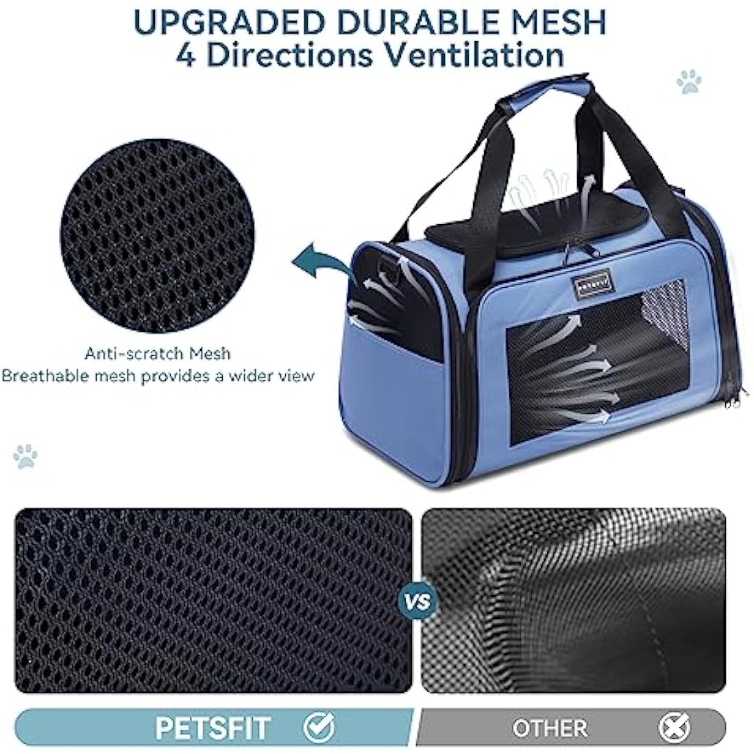 Petsfit Large Cat Carrier | Expandable Pet Travel Bag for 2 Cats - Blue