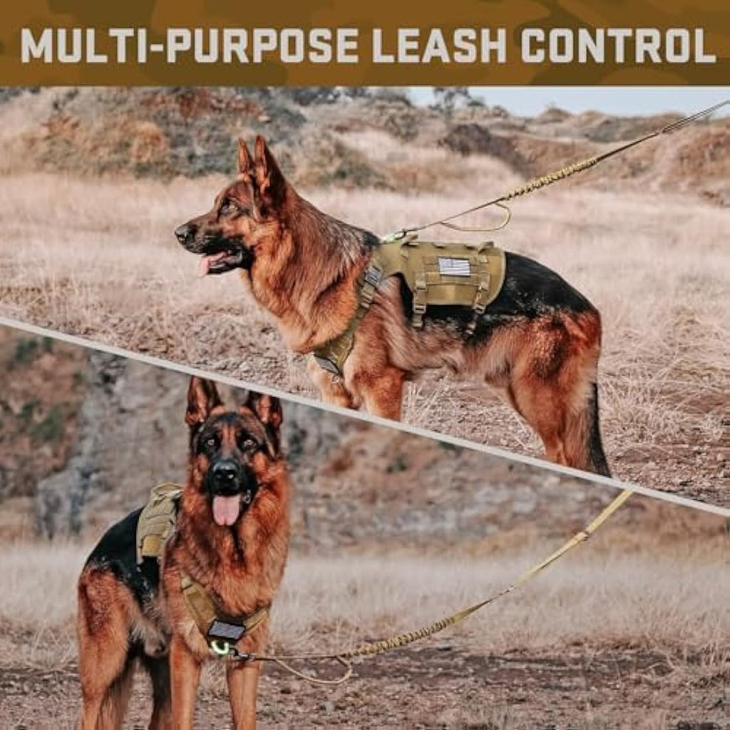 Forestpaw Tactical Dog Harness and Collar Set with Bungee Leash – Brown