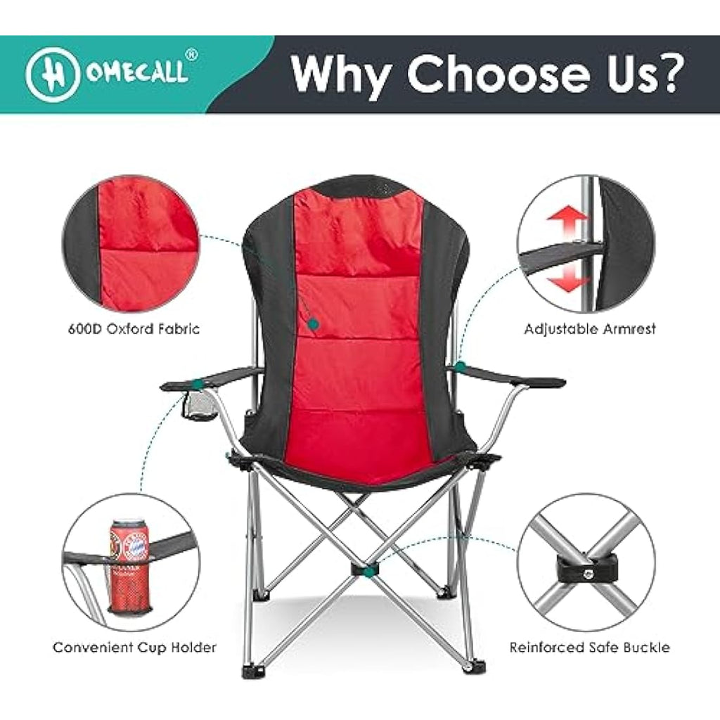 Heavy-Duty Folding Camping Chair with Cup Holder – Black/Red