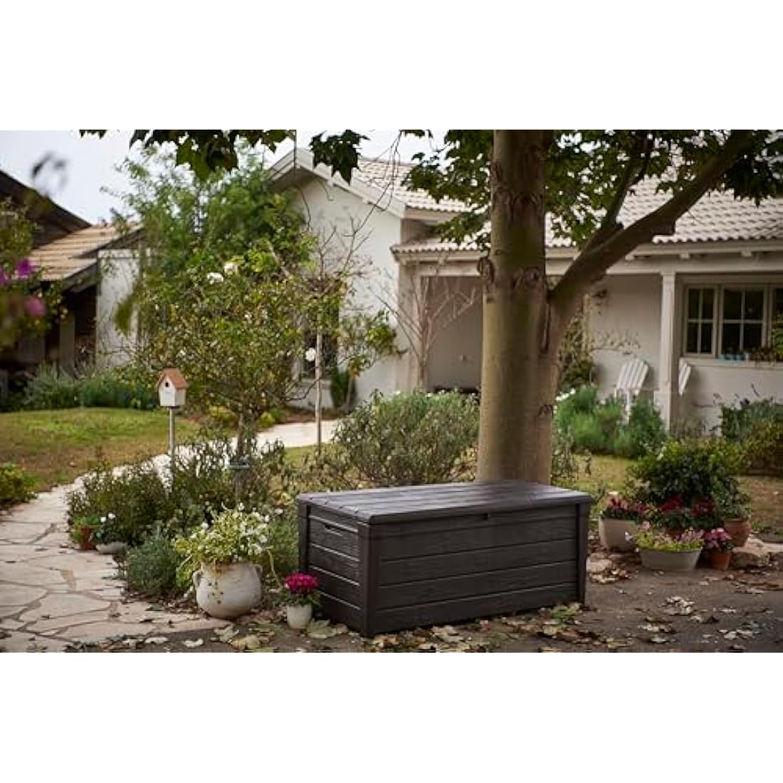 Keter Brightwood 454L Outdoor Garden Storage Box | Brown Wood Effect