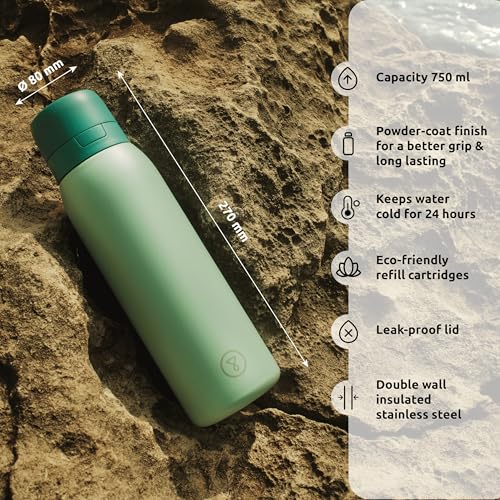Tappwater BottlePro – 750ml Filtered Stainless Steel Water Bottle (Green)