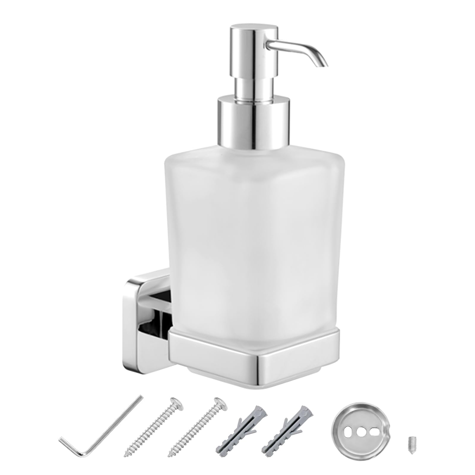 Jolof Store Wall Mounted Soap Dispenser - Frosted Glass Chrome Set
