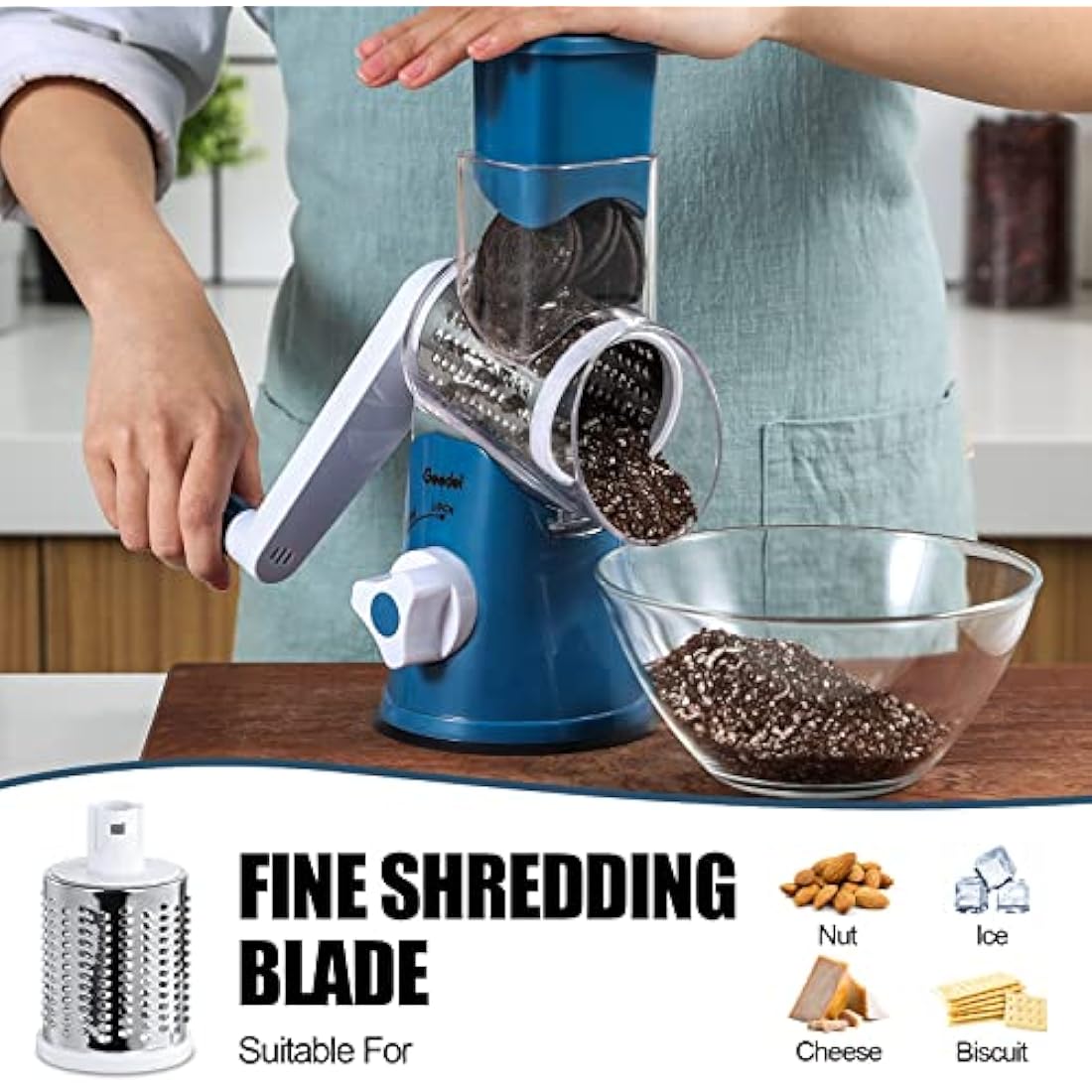 Rotary Cheese Grater – 3-Blade Vegetable Slicer & Shredder