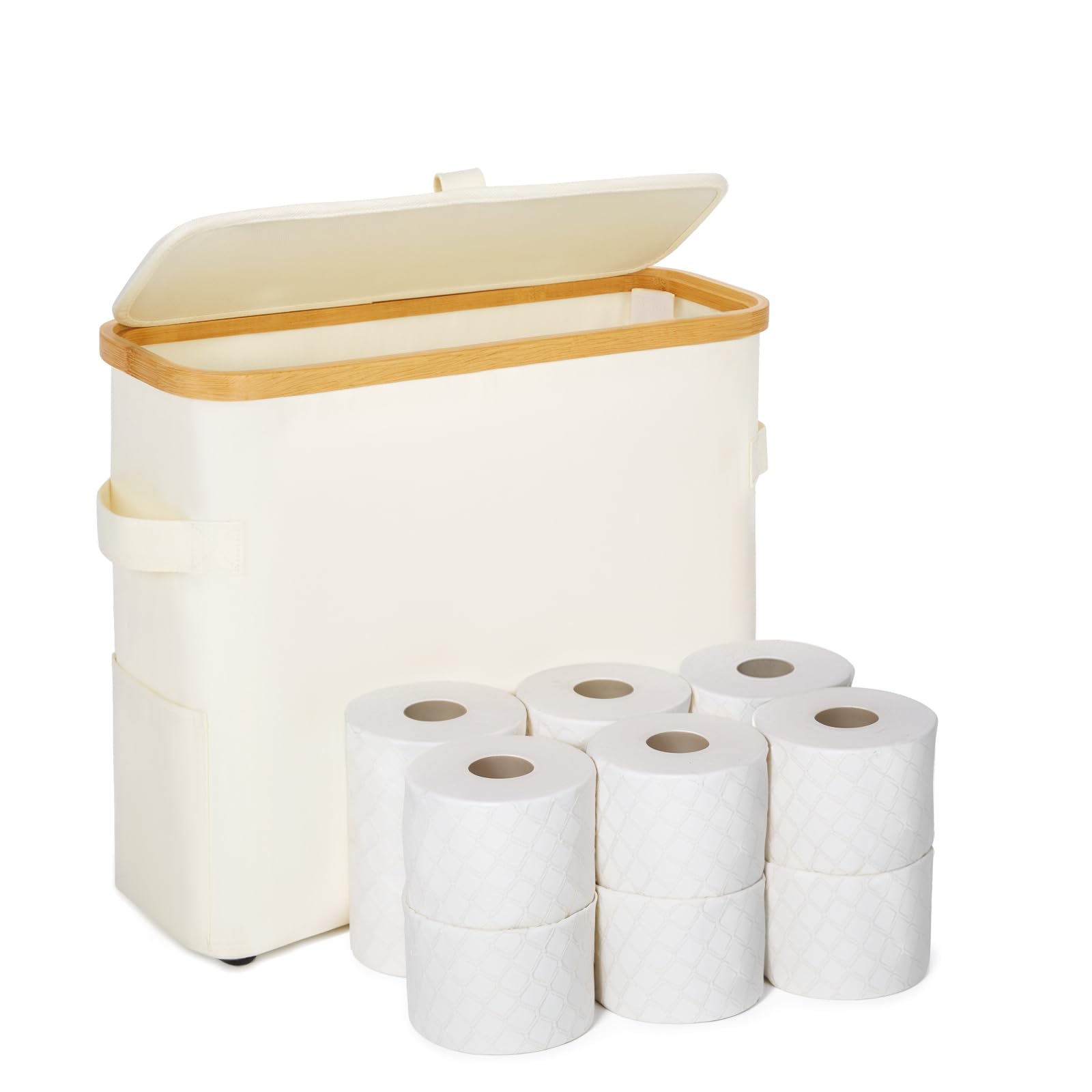 Vicyak Toilet Paper Storage Basket with Wheels | Large 24L Rolling Organizer