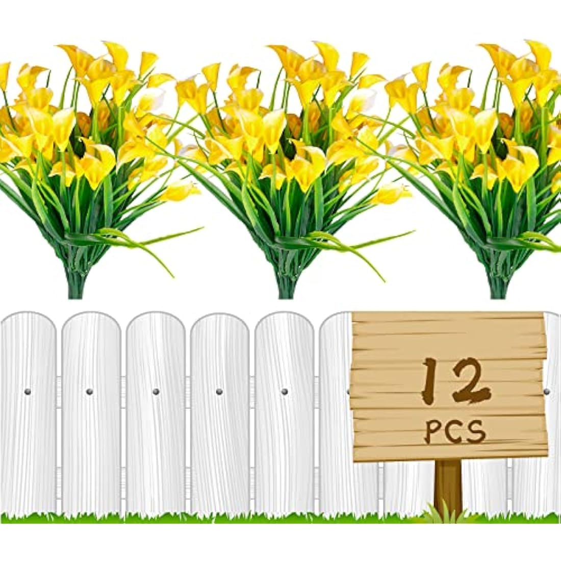 Leixi Artificial Calla Lily Flowers - 12Pcs UV Resistant Faux Plants (Yellow)