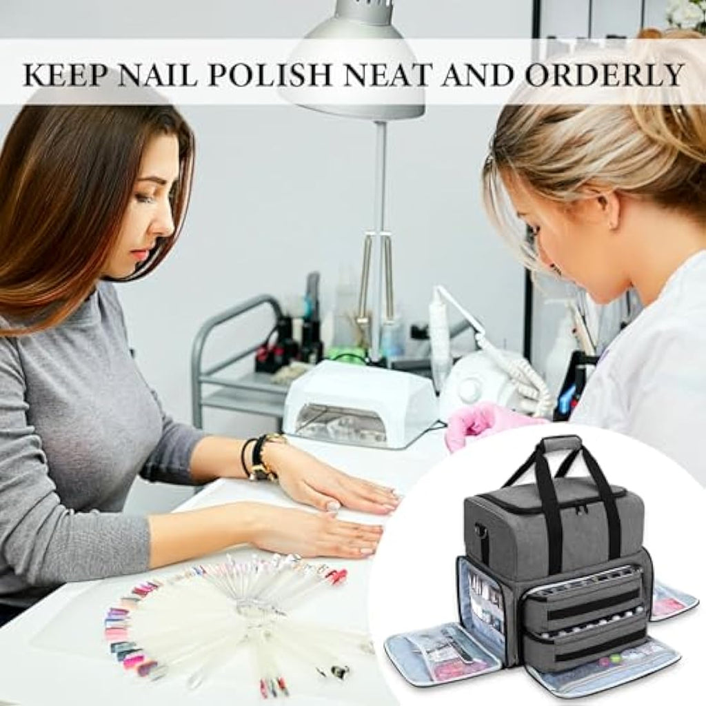 Nail Polish Organiser Bag - Holds 80 Bottles & UV Lamp, Grey