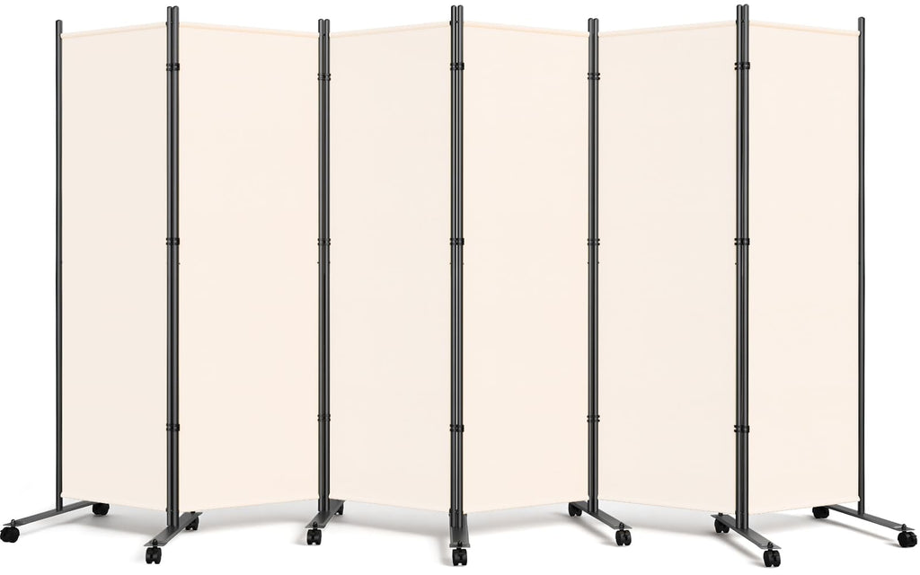 6 Panel Room Divider 183CM Folding Privacy Screens with Lockable Wheels - image 1