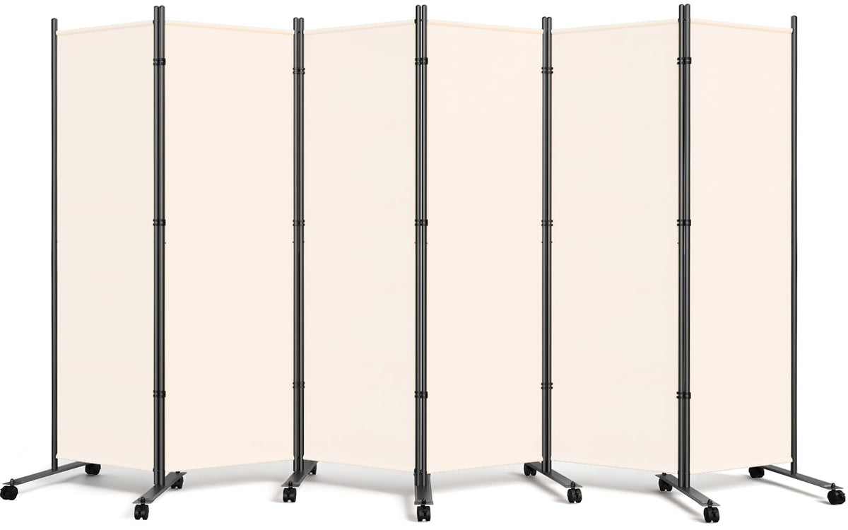 6 Panel Room Divider 183CM Folding Privacy Screens with Lockable Wheels - image 1