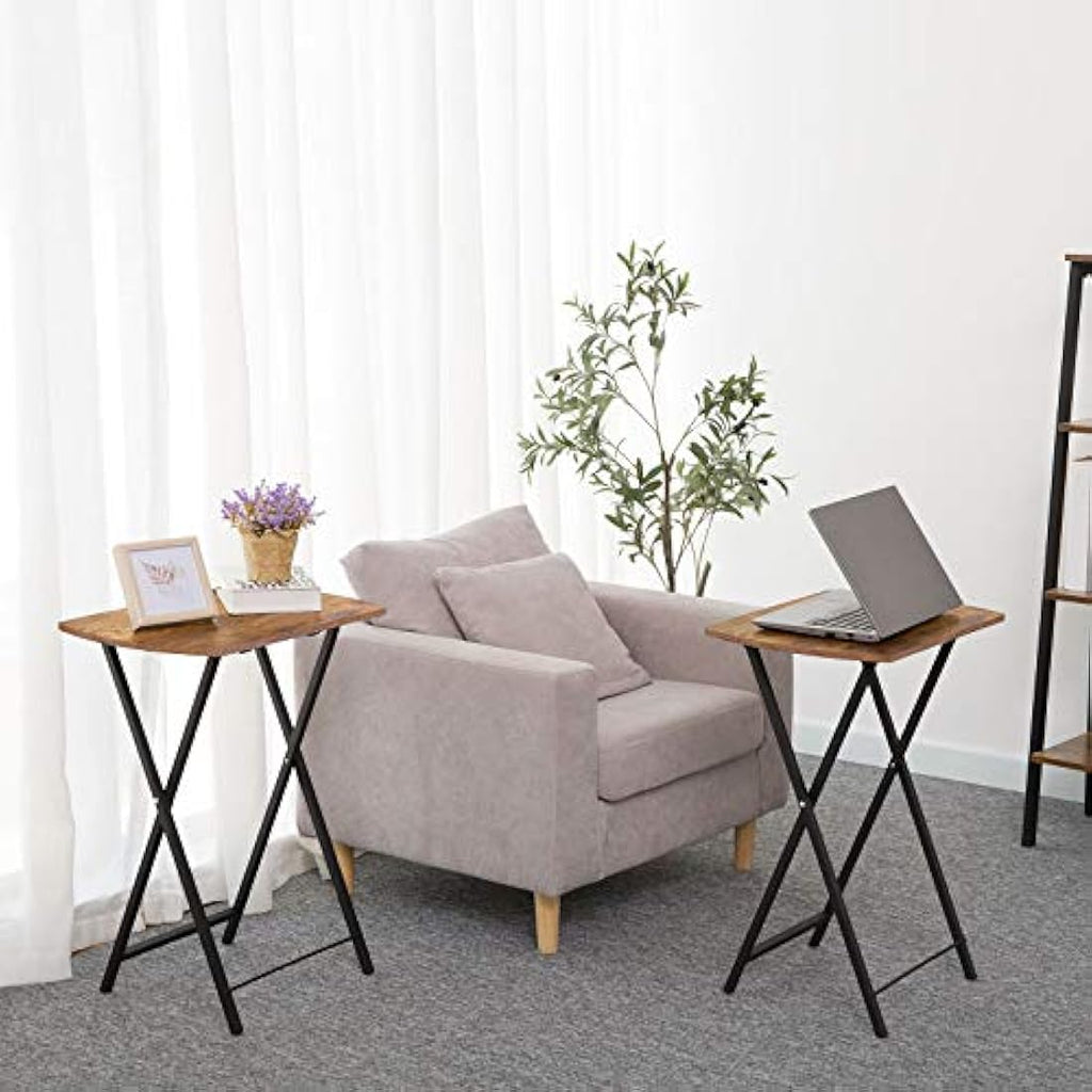 HOOBRO Folding Side Table – Industrial Metal Snack Tray for Small Spaces