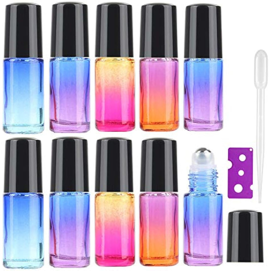 10-Pack Rainbow Glass Roller Bottles for Essential Oils